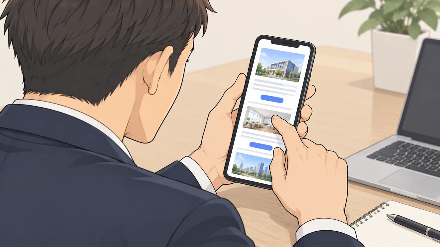 スマートフォンでアプリを操作している様子のイラスト